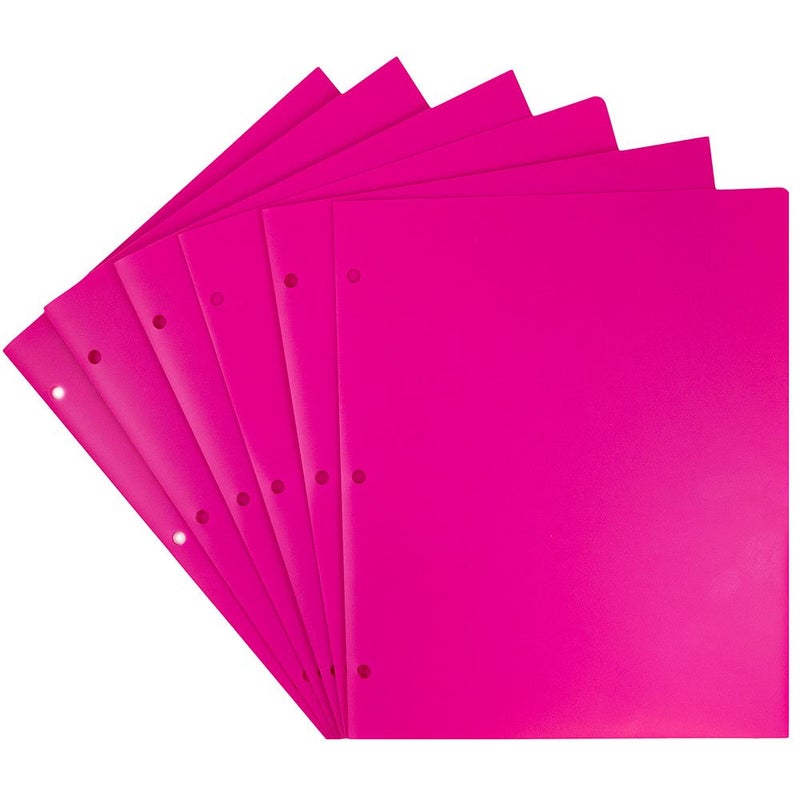 JAM PAPER Heavy Duty Plastic 3 Hole Punch Pocket Folders - Extra Tough School Folders - Fuchsia Hot Pink - 6/Pack - Image 3